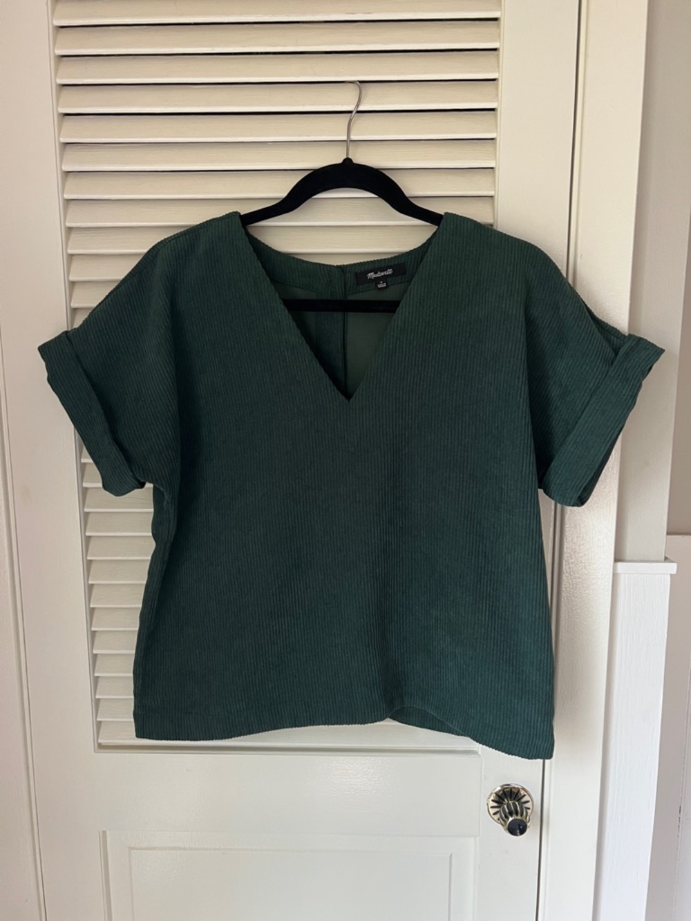 Madewell Deep Green V-Neck Ribbed Short-Sleeve Top